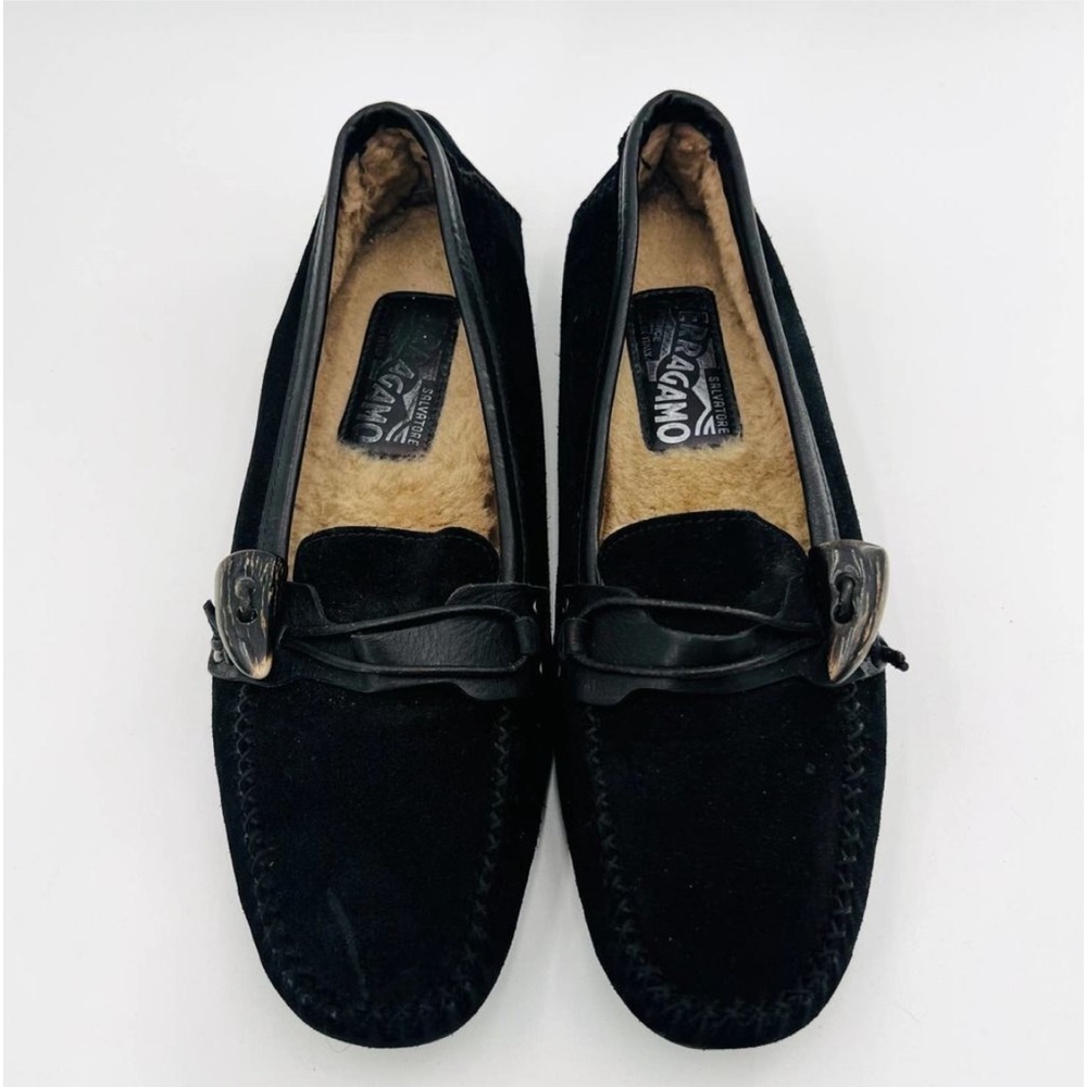 Salvatore Ferragamo Suede Fur Lined Driving Mocs Sz 38.5